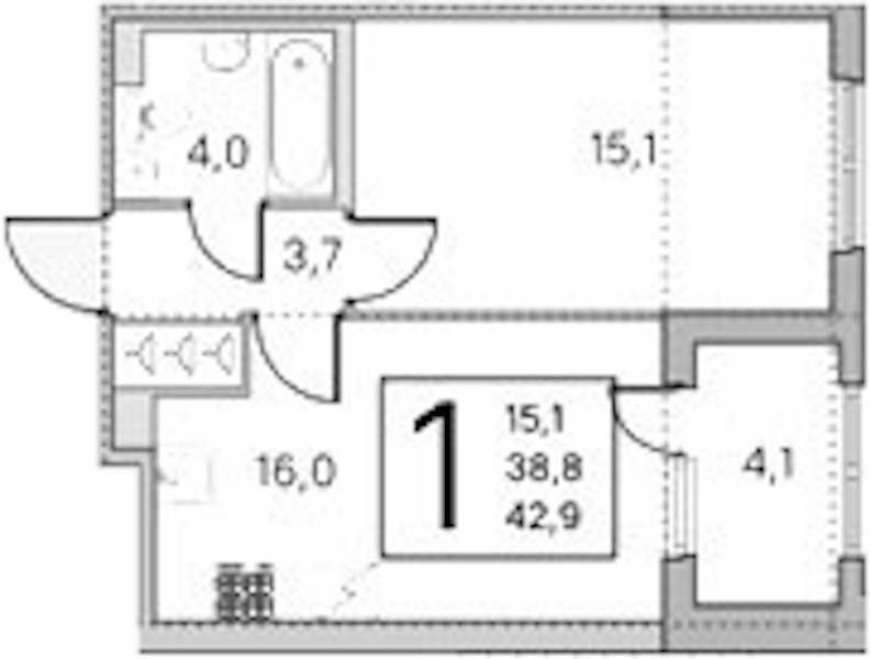 1-комнатная квартира 38.8 м², 1/5 эт., ЖК «ЮгТаун. Олимпийские кварталы»